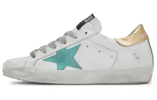 Golden Goose Super Star Stylish Skateboarding Shoes Women's Green Star, Golden Tail Distressed