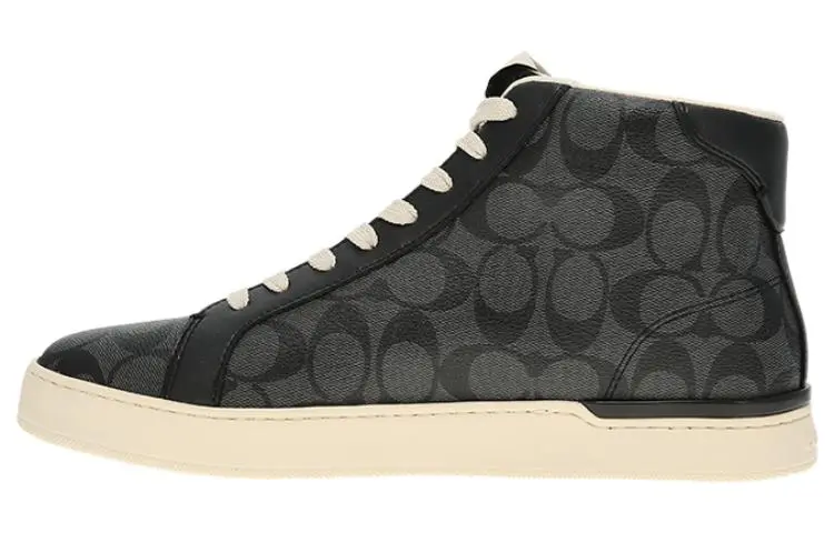 COACH Clip Canvas High top Stylish Skateboarding Shoes Men's Black