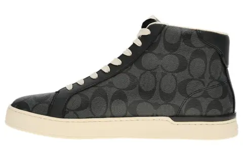 COACH Clip Canvas High top Stylish Skateboarding Shoes Men's Black