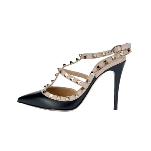 Valentino Rockstud GARAVANI Cow Leather, Leather Slim Heel High Heels 10cm Women's Black