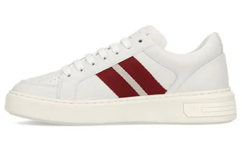 BALLY Leather Low top Stylish Skateboarding Shoes Women's White Red