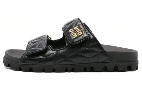 MIU MIU Matelassé Slide Slippers Women's Black
