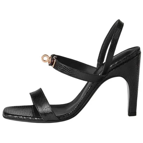 HERMES One Strap Sandals 9.4cm Women's Black