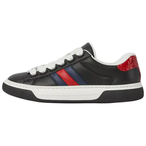 GUCCI ACE Leather Low top Skateboard Shoes Women's Black
