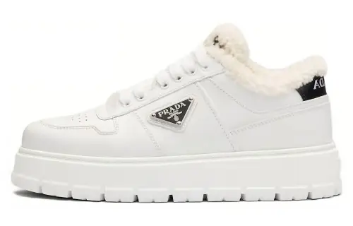 PRADA Leather Low top Skateboard Shoes Women's White