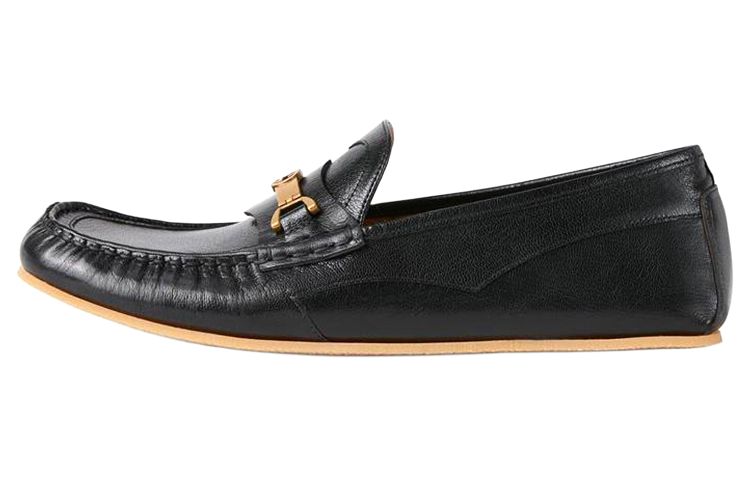 GUCCI Gucci Leather Interlocking Double G Horsebit Loafers Casual Shoes Men's Black