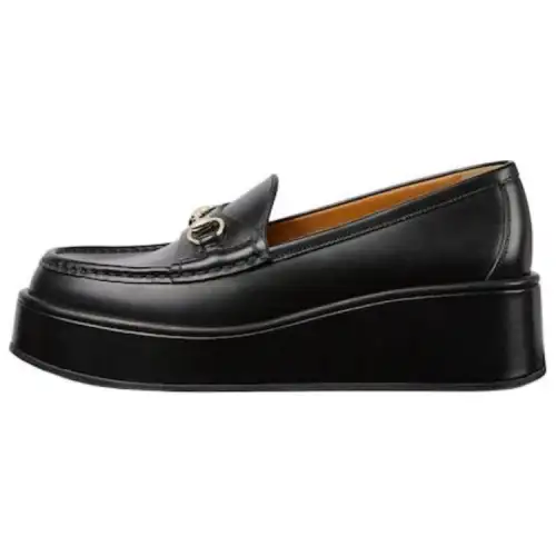 GUCCI Horsebit Leather Loafers 5CM Women's Black