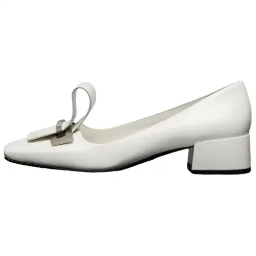 PRADA Leather Chunky Heel High Heels Women's White