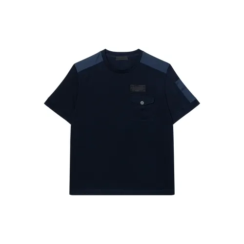 PRADA T Shirts Men's Blue Crew Neck Moderate Straight Fit