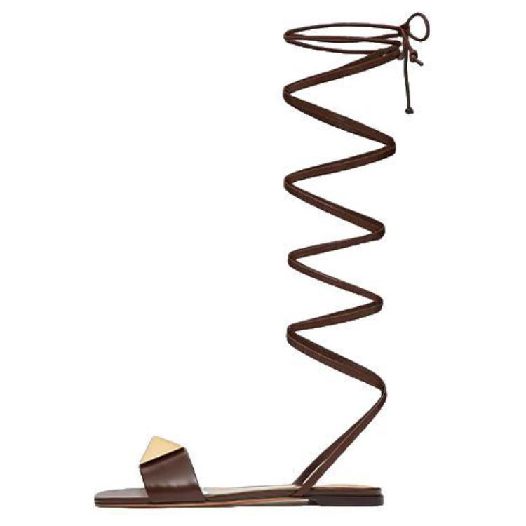 Valentino One Stud Leather One Strap Sandals Women's Dark Brown