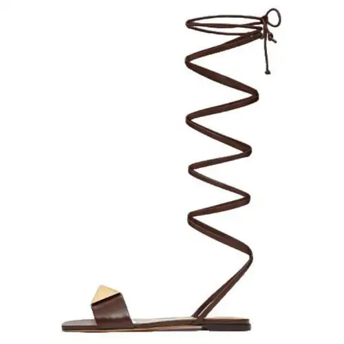 Valentino One Stud Leather One Strap Sandals Women's Dark Brown
