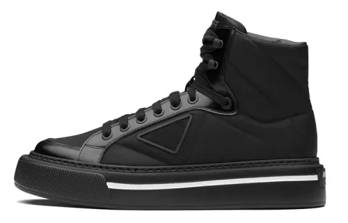 PRADA Macro Skateboard Shoes Men's High Top Black