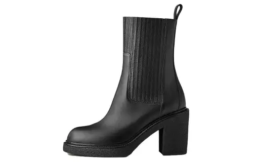 HERMES Donia Sheepskin Ankle Boots 7cm Women's Black