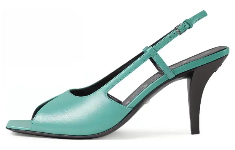 GUCCI SLINGBACK Leather High Heel One Strap Sandals Women's Turquoise