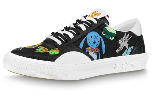 LOUIS VUITTON Ollie Cow Leather, Textile Sports Low top Stylish Skateboarding Shoes Men's Black And White Print