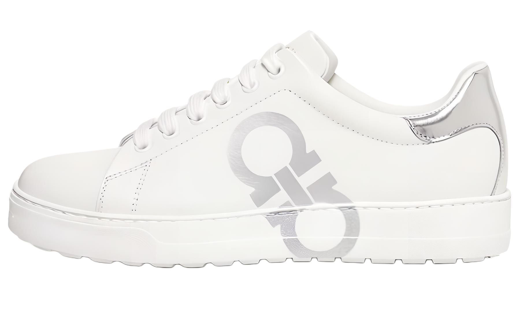 FERRAGAMO Gancini Low top Stylish Skateboarding Shoes Women's White