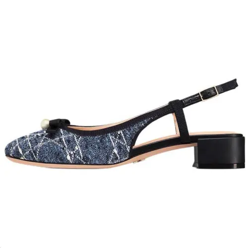 DIOR Ballet Chunky Heel High Heels 3cm Women's Blue