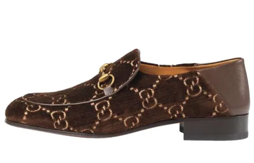 GUCCI Jordaan Horsebit Gg Velvet Loafer Brown