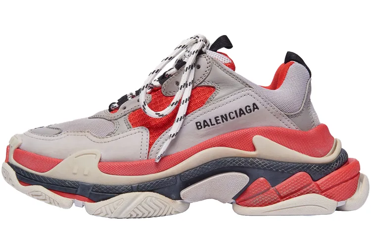 Balenciaga Triple S Fabric Mesh Low top Chunky Sneakers Women's Red Gray