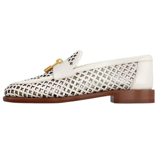 LOUIS VUITTON Chess Leather Loafers Women's White