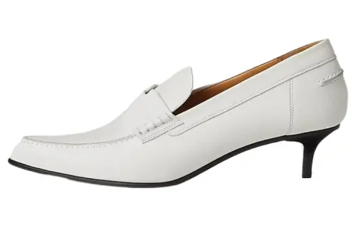 HERMES Glorious Leather Slim Heel High Heels 4cm Women's White