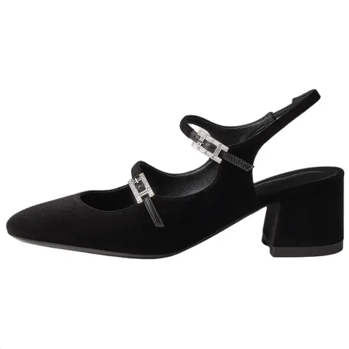 HERMES Jackie Chunky Heel High Heels 5CM Women's Black