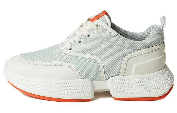 HERMES Giga Textile, Leather Abrasion Resistant Breathable Low top Sports Casual Shoes Women's White Green