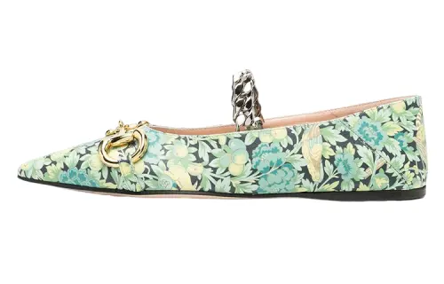 GUCCI Floral Horsebit Ballerina Shoes