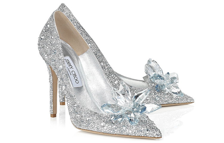 Jimmy Choo Avril Leather Crystal Slim Heel High Heels Women's Silver White