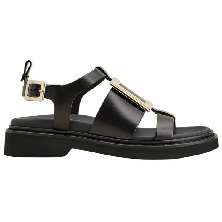 Roger Vivier Viv' Rangers Leather One Strap Sandals Women's Black