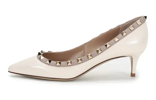 Valentino Rockstud Patent Leather Slim Heel High Heels 5cm Women's Light Ivory