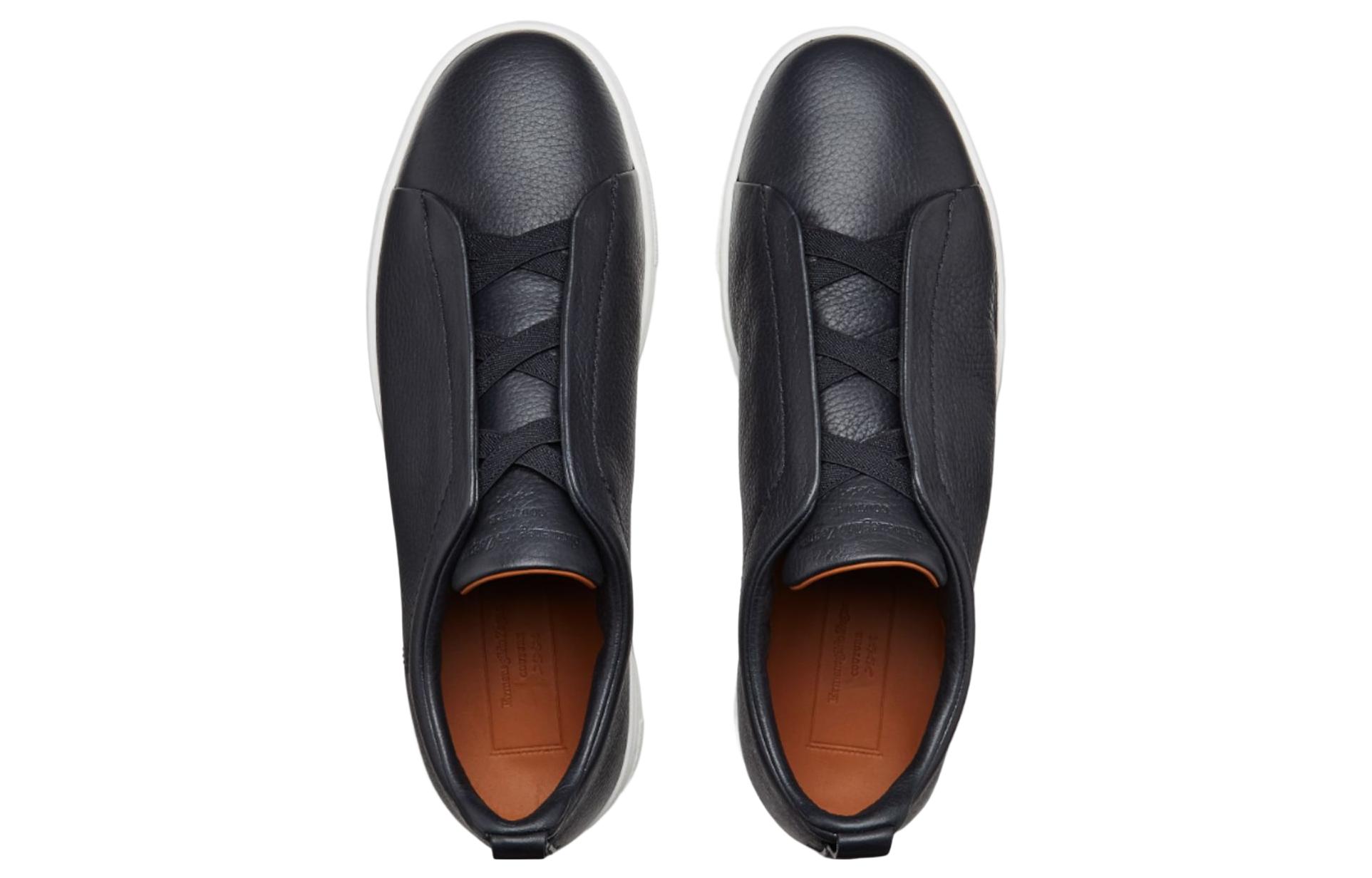 Ermenegildo Zegna Triple Stitch Leather Stylish Skateboarding Shoes Men's Black