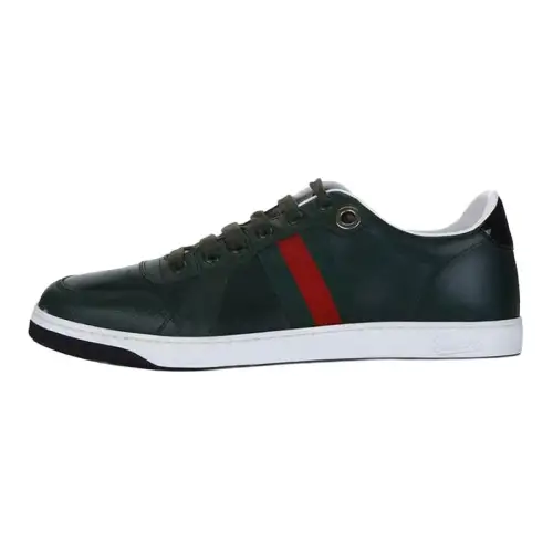 GUCCI Web Cow Leather Low top Stylish Skateboarding Shoes Men's Black Red