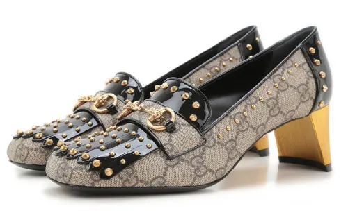 GUCCI Horsebit Chunky Heel High Heels Women's Black Gray