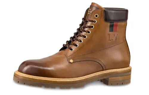 LOUIS VUITTON Country Top Grain Cow Leather Short Combat Boots Men's Amber Brown