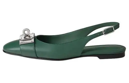 HERMES Innocente Sheepskin Casual Shoes Women's Green