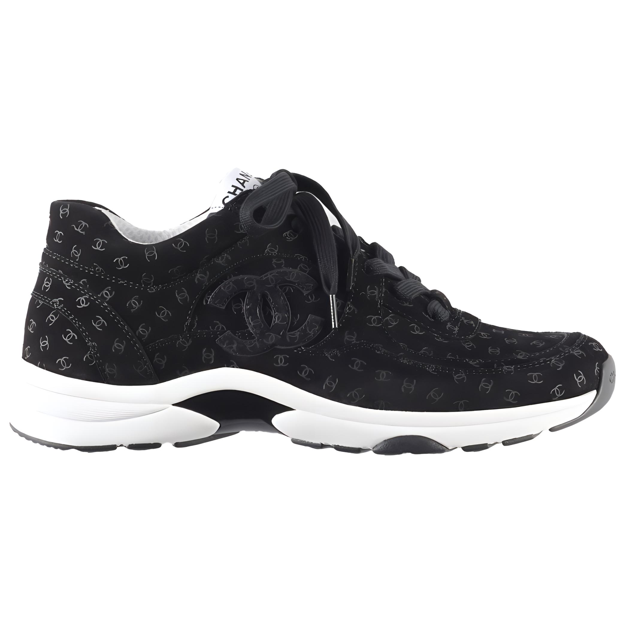 Женские кроссовки Chanel Cowhide Printed Sneakers (черные) — фото 2