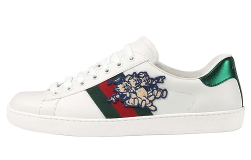 GUCCI ACE Cow Leather Stylish Skateboarding Shoes Men's White