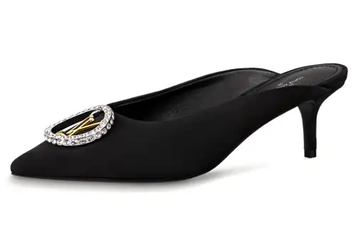 LOUIS VUITTON Madeleine Rhinestone Closed Toe Slippers Women's Black