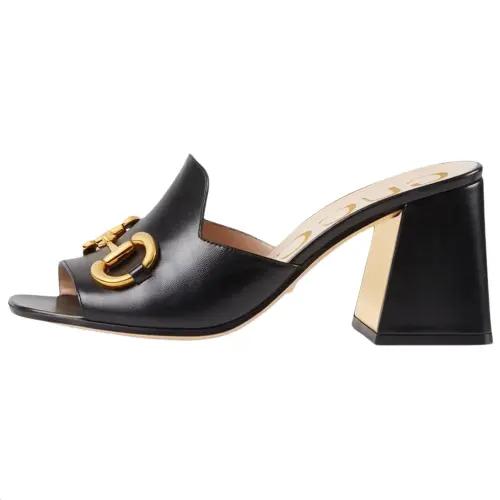 GUCCI Horsebit Block Heel High Heels 7.5cm Women's Black