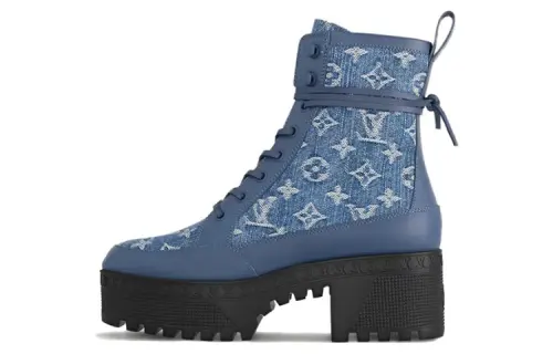 LOUIS VUITTON Laureate Leather Ankle Boots 5CM Women's Blue
