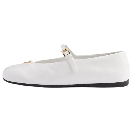 PRADA Naplak Patent Leather, Leather Flat Mary Jane Shoes Women's White