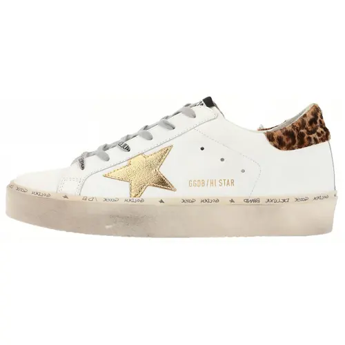 Golden Goose Hi Star Low top Stylish Skateboarding Shoes Women's Leopard Print White
