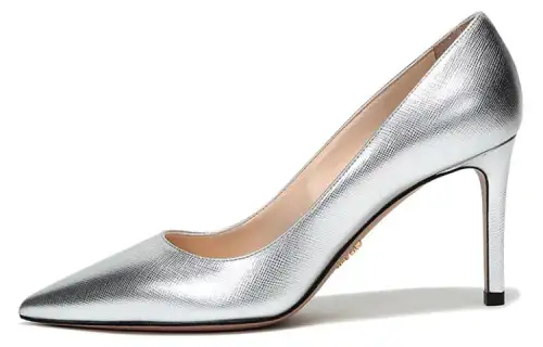 PRADA Leather Slim Heel High Heels 8.5cm Women's Silver