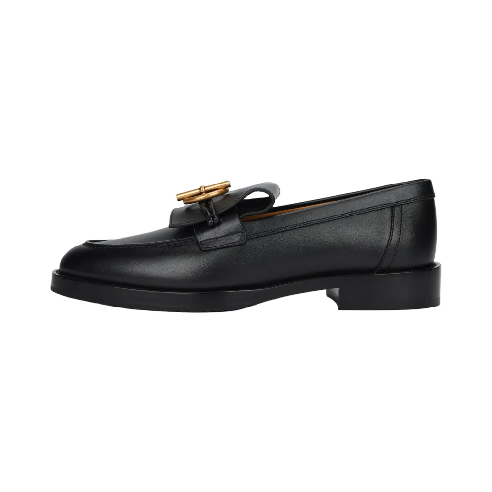 HERMES Impact Leather Loafers Women's Black