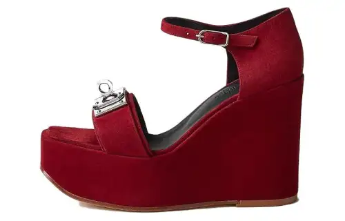 HERMES Hilda Suede One Strap Sandals 12cm Women's Red