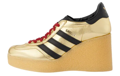 GUCCI Adidas Originals Collaboration Gazelle Leather Wedge Heel Platform Shoes Women's Gold