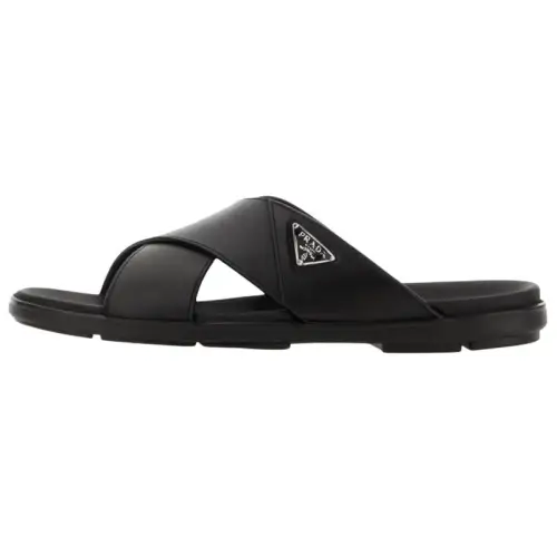 PRADA Triangle Logo Slip On Sandals