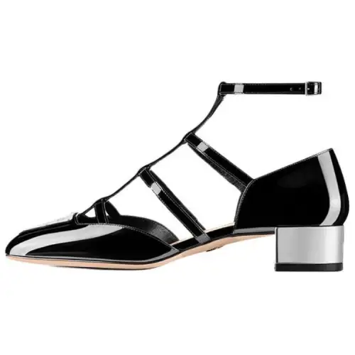 DIOR La Parisienne Dior Patent Leather Block Heel High Heels Women's Black