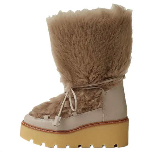 HERMES Hermès Latitude 30 Sheepskin Calfskin Leather Round Toe Thick Sole Short Snow Boot 6.5cm Women's Pebble Beige